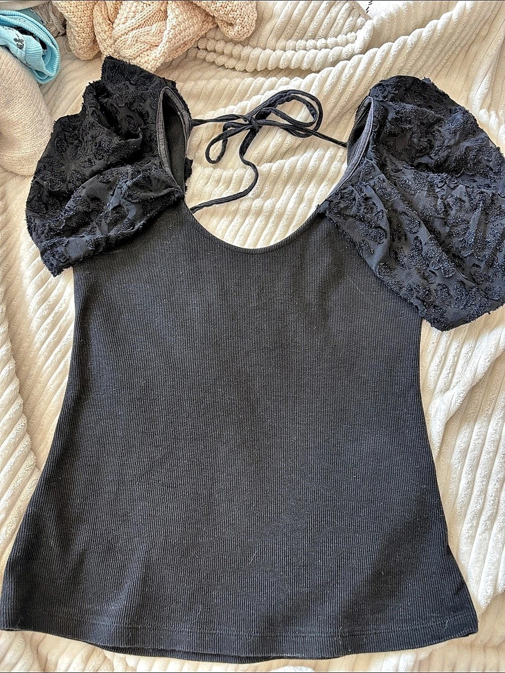 Maeve Ribbed t-Sleeve Top Ribbed Black Size Small